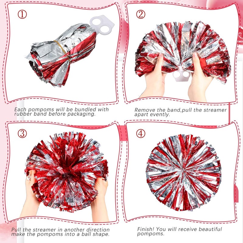 Deekin 12 Pcs Cheerleading Pom Poms Cheerleader Squad Spirited Fun Pompoms 12 Inch Metallic Foil Cheer Pom Poms with Handle Flowers for Sport Team Dance Costume Party 50g Weight Each - Image 3